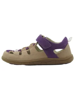 Leder-Barfuß-Halbsandalen in Lila/ Beige