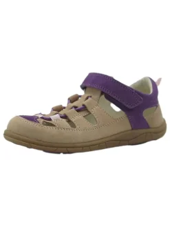Leder-Barfuß-Halbsandalen in Lila/ Beige