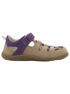 Leder-Barfuß-Halbsandalen in Lila/ Beige
