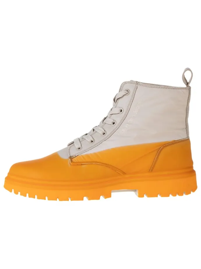 Leder-Boots in Beige/ Orange