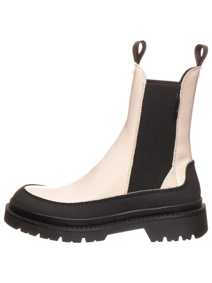 Leder-Chelsea-Boots in Schwarz/ Beige