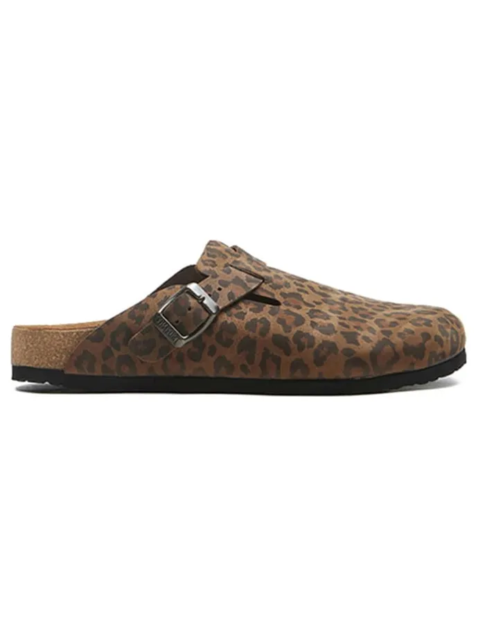Leder-Clogs in Braun/ Schwarz