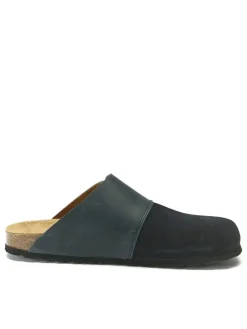 Leder-Clogs in Dunkelblau