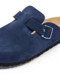 Leder-Clogs in Dunkelblau