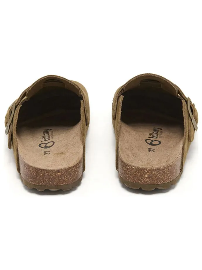 Leder-Clogs in Oliv