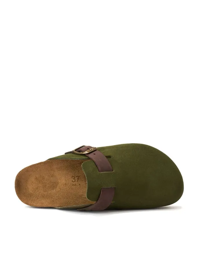 Leder-Clogs "Noe" in Khaki