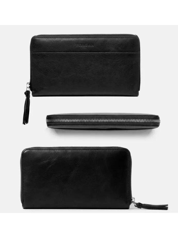 Leder-Geldbörse echt Leder Damen Geldbeutel groß schwarz RONJA in schwarz