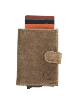 Leder-Geldbörse in Beige - (B)8 x (H)10 x (T)2 cm