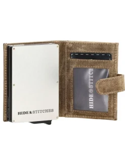 Leder-Geldbörse in Beige - (B)8 x (H)10 x (T)2 cm