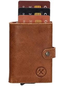 Leder-Geldbörse in Hellbraun - (B)7,2 x (H)10 x (T)1,5 cm