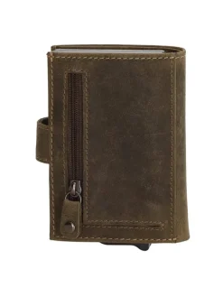 Leder-Geldbörse in Khaki - (B)8 x (H)10 x (T)2 cm