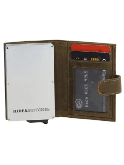 Leder-Geldbörse in Khaki - (B)8 x (H)10 x (T)2 cm