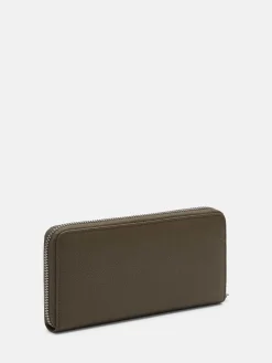 Leder-Geldbörse in Khaki - (B)19 x (H)9 x (T)2 cm