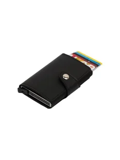 Leder-Geldbörse in Schwarz - (B)6 x (H)9 x (T)2 cm