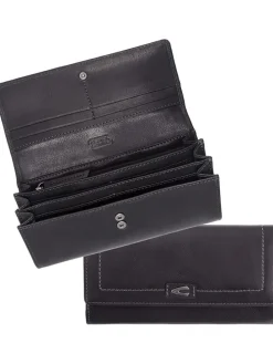 Leder-Geldbörse in Schwarz - (B)19 x (H)10 x (T)3 cm