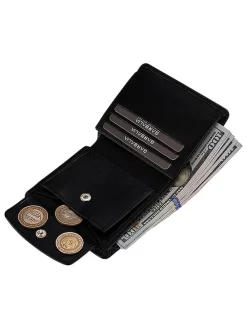 Leder-Geldbörse in Schwarz - (B)10 x (H)9 x (T)2 cm