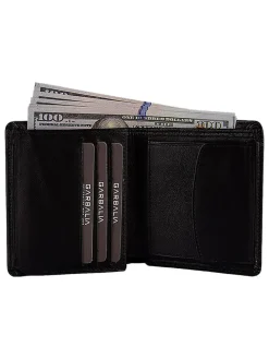 Leder-Geldbörse in Schwarz - (B)10 x (H)9 x (T)2 cm