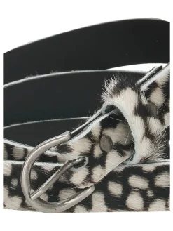 Leder-Gürtel in Creme/ Schwarz