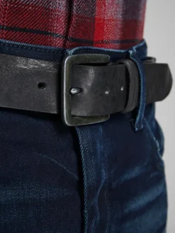 Ledergürtel JACVICTOR Leather Belt Metallstiftschnalle in Schwarz