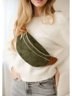 Leder-Gürteltasche "Carola" in Khaki/ Hellbraun - (B)32 x (H)16 x (T)9,5 cm
