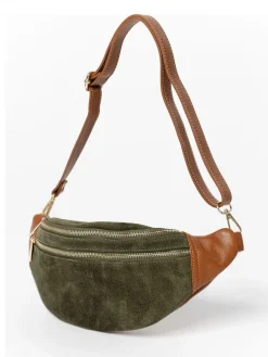 Leder-Gürteltasche "Carola" in Khaki/ Hellbraun - (B)32 x (H)16 x (T)9,5 cm