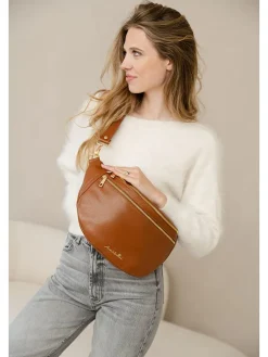 Leder-Gürteltasche "Lorenza" in Hellbraun - (B)36 x (H)22 x (T)12 cm