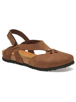 Leder-Halbsandalen in Hellbraun