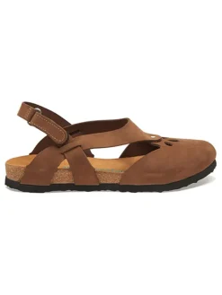 Leder-Halbsandalen in Hellbraun