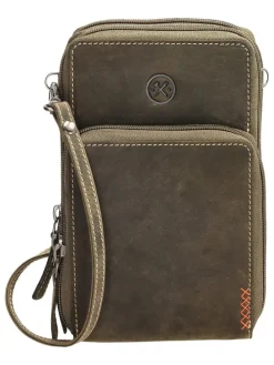 Leder-Handytasche in Khaki - (B)11 x (H)20 x (T)13 cm