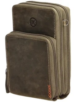 Leder-Handytasche in Khaki - (B)11 x (H)20 x (T)13 cm