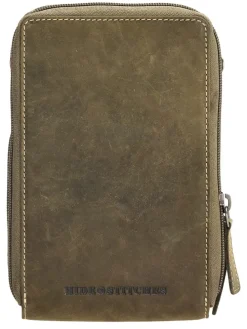 Leder-Handytasche in Khaki - (B)11 x (H)20 x (T)13 cm
