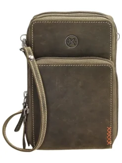 Leder-Handytasche in Khaki - (B)11 x (H)20 x (T)13 cm