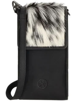 Leder-Handytasche in Schwarz/ Weiß  - (B)9 x (H)17,5 x (T)2 cm