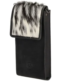 Leder-Handytasche in Schwarz/ Weiß  - (B)9 x (H)17,5 x (T)2 cm