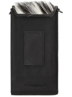 Leder-Handytasche in Schwarz/ Weiß  - (B)9 x (H)17,5 x (T)2 cm