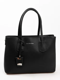 Leder-Henkeltasche in Schwarz - (B)38 x (H)24 x (T)15 cm