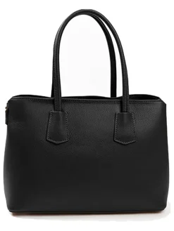 Leder-Henkeltasche in Schwarz - (B)38 x (H)24 x (T)15 cm