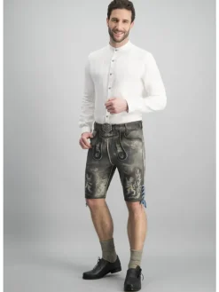 Lederhose "Bayern-Bua" in grau antik gespeckt