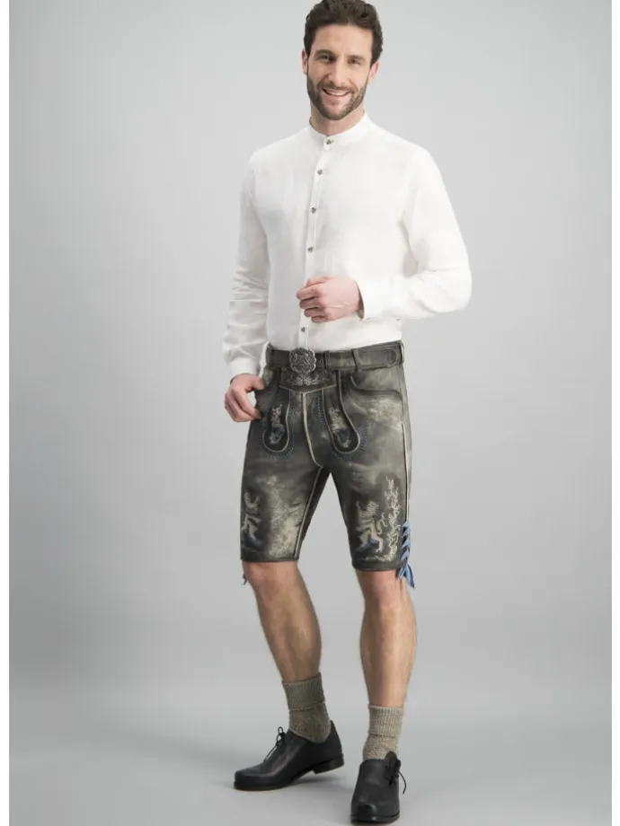 Lederhose "Bayern-Bua" in grau antik gespeckt