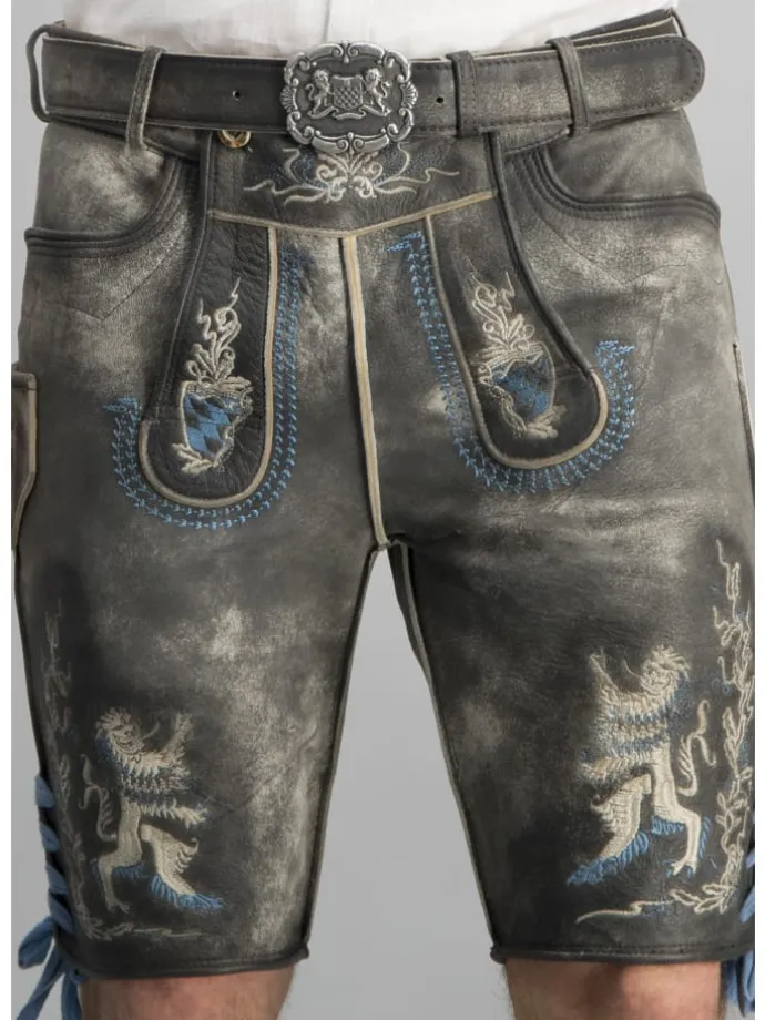 Lederhose "Bayern-Bua" in grau antik gespeckt