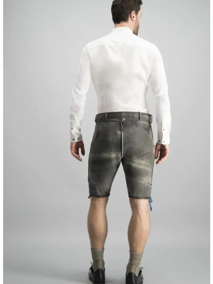 Lederhose "Bayern-Bua" in grau antik gespeckt