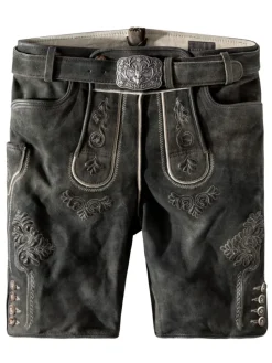 Lederhose "Bertl" in graphit gespeckt
