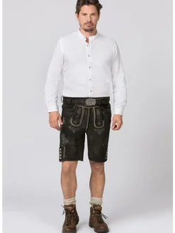 Lederhose "Bertl" in graphit gespeckt