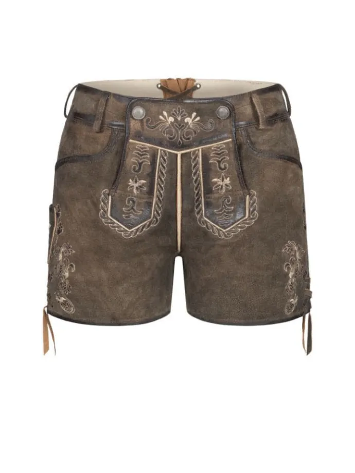 Lederhose Hotpant Viona in Hellbraun