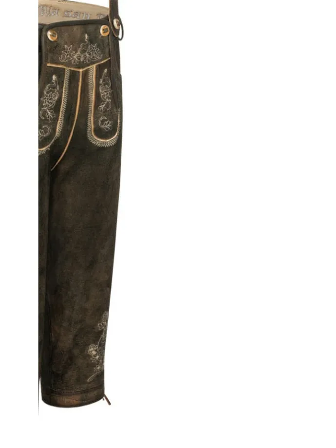 Lederhose Kniebund Theobald Leo in Dunkelbraun