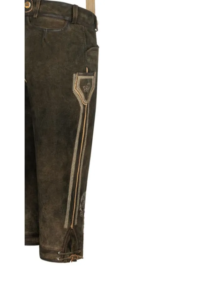 Lederhose Kniebund Theobald Leo in Dunkelbraun