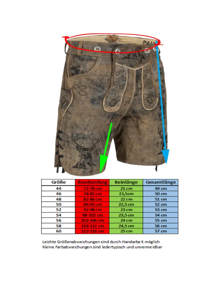 Lederhose Kurz Echtleder HK4 ANTIK in Whiskybraun