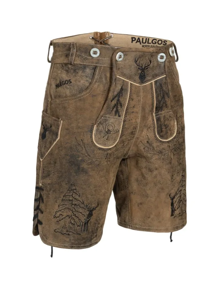 Lederhose Kurz Echtleder HK5 ANTIK in Whiskybraun