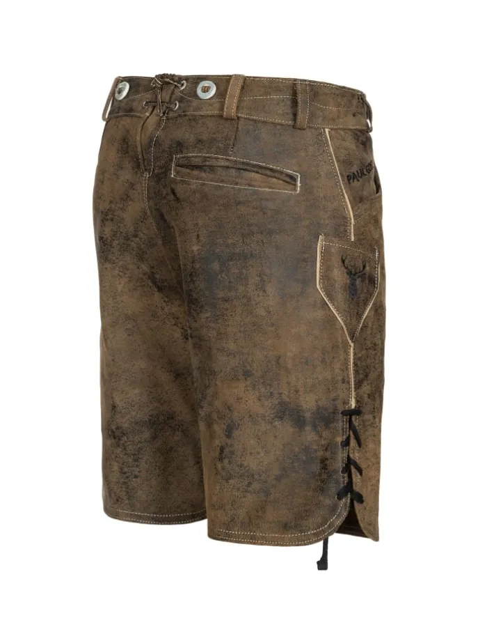 Lederhose Kurz Echtleder HK5 ANTIK in Whiskybraun