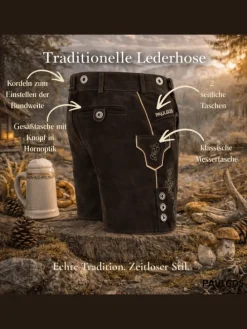 Lederhose Kurz Echtleder HK1 in Dunkelbraun